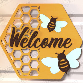 Intra απο ξύλο plywood 3mm-4mm πάχος Bee Welcome Sign Cut  | Επιγραφή τοίχου Δίασταση 30x20 cm INTRAFABR-123600494 - Image 1