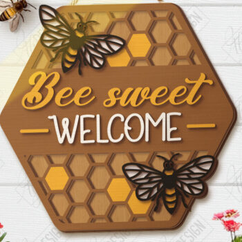 Intra απο ξύλο plywood 3mm-4mm πάχος Bee Welcome Sign Cut  | Επιγραφές τοίχου Δίασταση 30x20 cm INTRAFABR-123423983 - Image 1