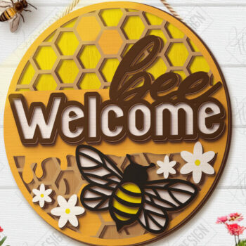 Intra απο ξύλο plywood 3mm-4mm πάχος Bee Welcome Sign Cut  | Επιγραφές τοίχου Δίασταση 30x20 cm INTRAFABR-123423982 - Image 1
