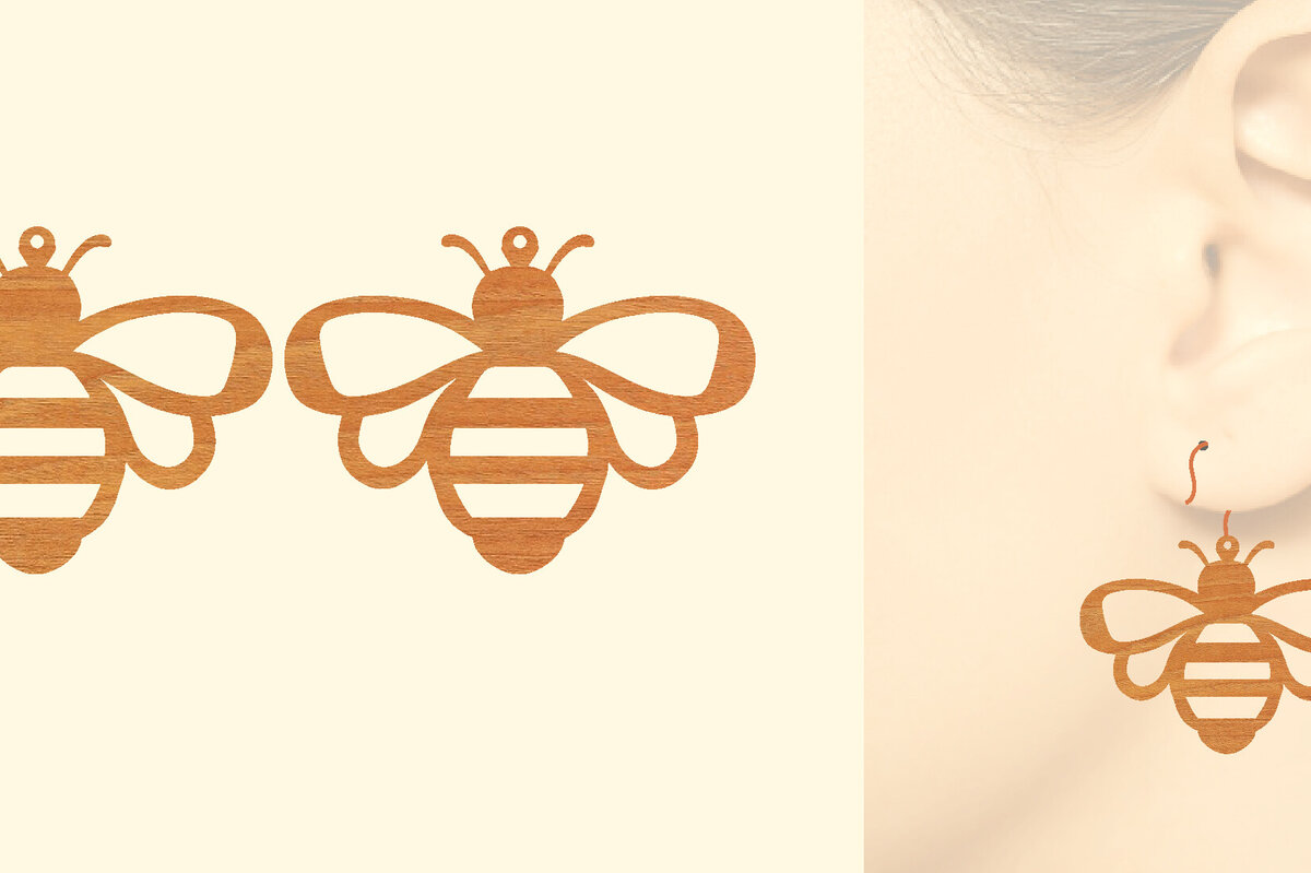 Intra απο ξύλο plywood 3mm-4mm πάχος Σκουλαρίκια Bee Wood Cut  Δίασταση 3x3 cm INTRAFABR-96802897