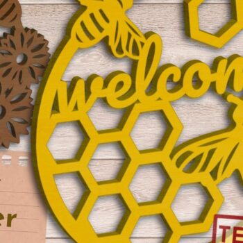 Intra απο ξύλο plywood 3mm-4mm πάχος Στεφάνι μελισσών, Κρεμάστρα πόρτας Sunflowers Δίασταση 30x20 cm INTRAFABR-74547376 - Image 1