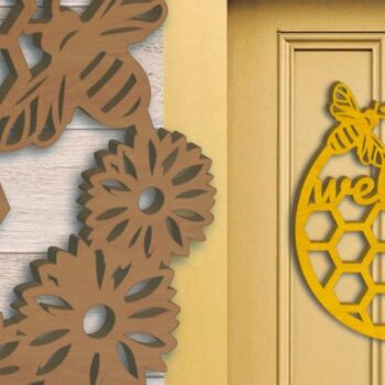 Intra απο ξύλο plywood 3mm-4mm πάχος Στεφάνι μελισσών, Κρεμάστρα πόρτας Sunflowers Δίασταση 30x20 cm INTRAFABR-74547376 - Image 3