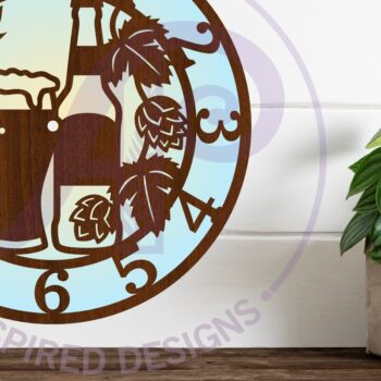 Intra απο ξύλο plywood 3mm-4mm πάχος Ρολόι τοίχου με λυκίσκο μπύρας και σιτάρι Δίασταση 8x8 cm INTRAFABR-112953256 - Image 2