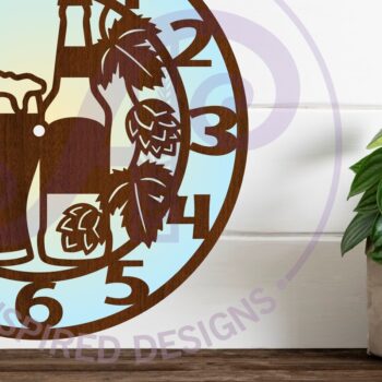 Intra απο ξύλο plywood 3mm-4mm πάχος Ρολόι τοίχου με λυκίσκο μπύρας και σιτάρι Δίασταση 8x8 cm INTRAFABR-112953256 - Image 3