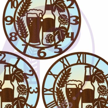 Intra απο ξύλο plywood 3mm-4mm πάχος Ρολόι τοίχου με λυκίσκο μπύρας και σιτάρι Δίασταση 8x8 cm INTRAFABR-112953256 - Image 4