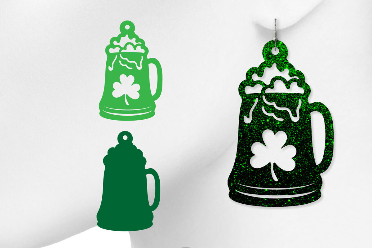 Intra απο ξύλο plywood 3mm-4mm πάχος Σκουλαρίκια με κούπα μπύρας, ημέρα του Αγίου Πατρικίου Δίασταση 3x3 cm INTRAFABR-6916366