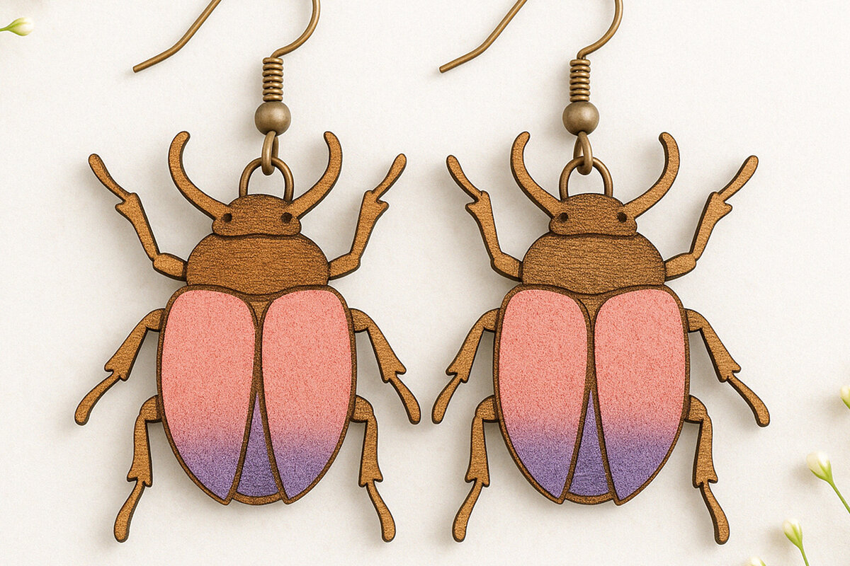 Intra απο ξύλο plywood 3mm-4mm πάχος Σκουλαρίκια Beetle Cut  Δίασταση 3x3 cm INTRAFABR-120635724