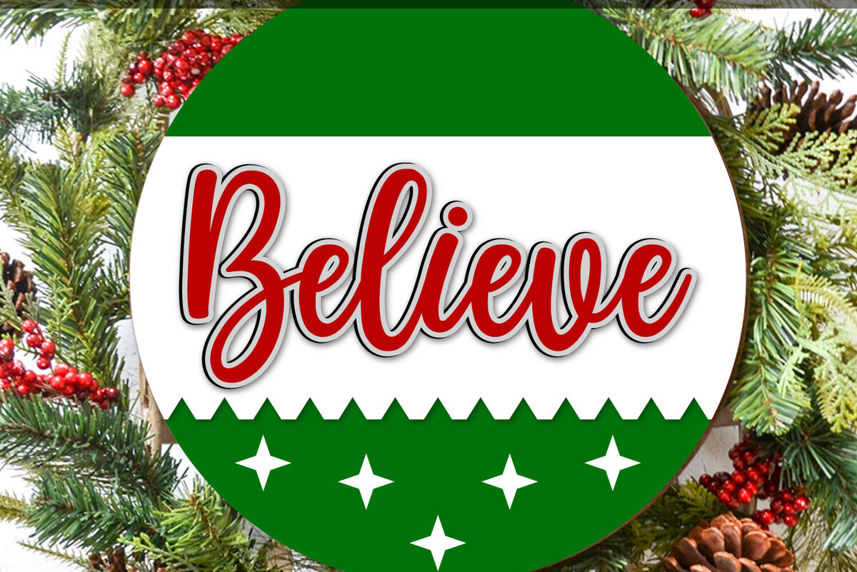 Intra απο ξύλο plywood 3mm-4mm πάχος Πιστέψτε – Χριστουγεννιάτικη πινακίδα στρογγυλής πόρτας Δίασταση 8x8 cm INTRAFABR-118101326