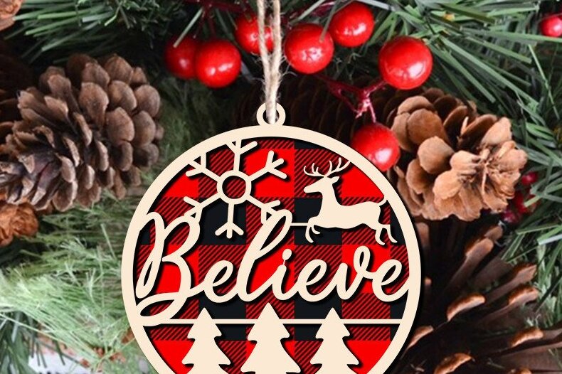 Intra απο ξύλο plywood 3mm-4mm πάχος Believe Ornaments Glowforge Δίασταση 8x8 cm INTRAFABR-41586345