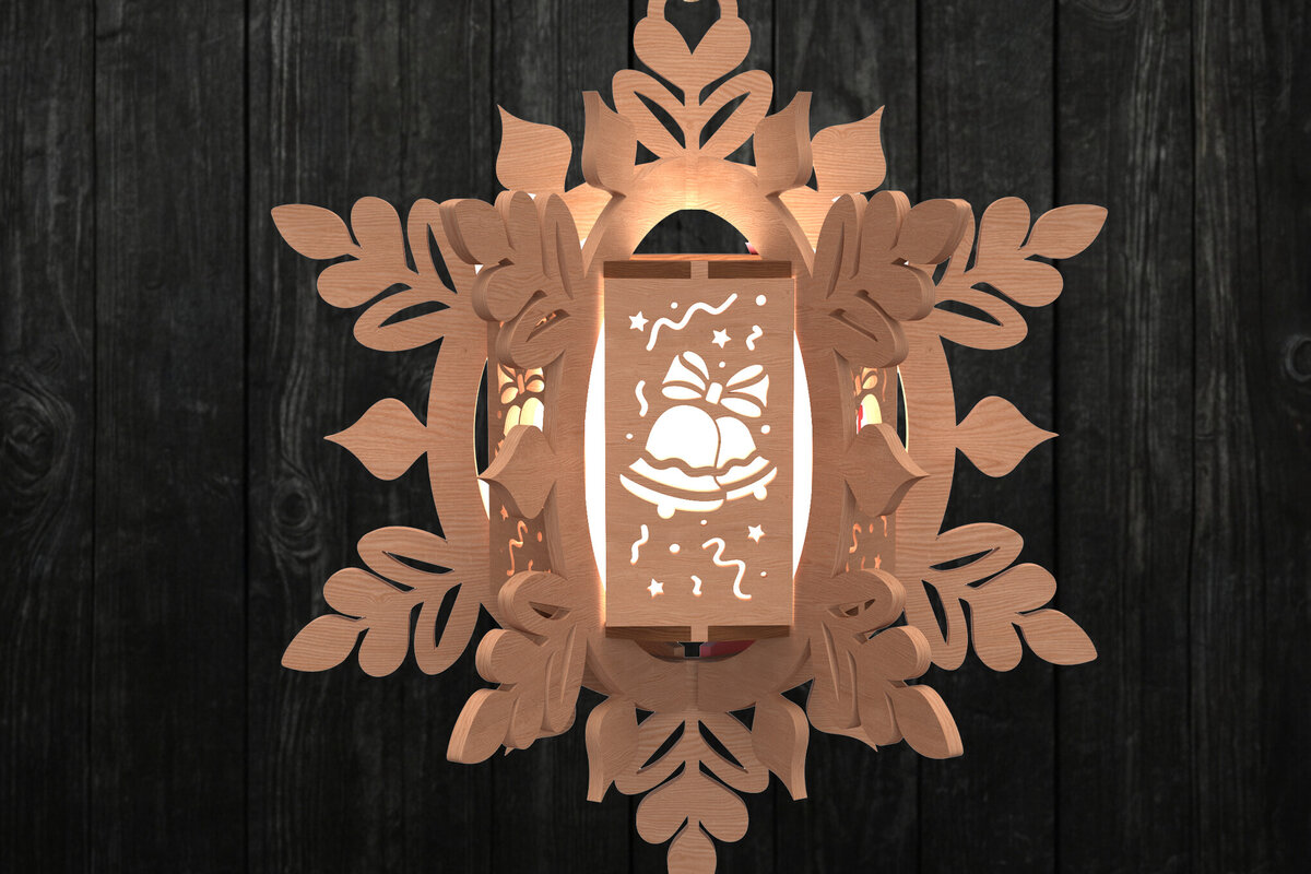 Intra απο ξύλο plywood 3mm-4mm πάχος Στολίδι φαναριού Bell Snowflake Δίασταση 3x3 cm INTRAFABR-111000839