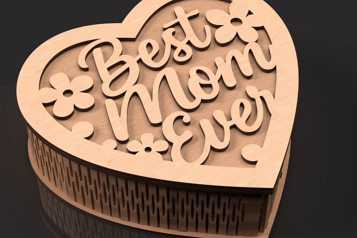 Intra απο ξύλο plywood 3mm-4mm πάχος Το καλύτερο Mom Ever Heart Box Δίασταση 8x8 cm INTRAFABR-119716281 - Image 1