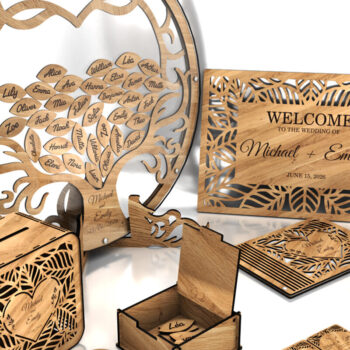 Intra απο ξύλο plywood 3mm-4mm πάχος κοπής με  BIG WEDDING Δίασταση 3x3 cm INTRAFABR-123372531 - Image 1