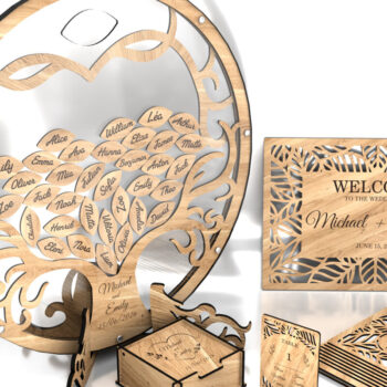 Intra απο ξύλο plywood 3mm-4mm πάχος κοπής με  BIG WEDDING Δίασταση 3x3 cm INTRAFABR-123372531 - Image 2
