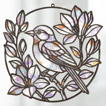 Intra απο ξύλο plywood 3mm-4mm πάχος Bird & Flowers Suncatcher Δίασταση 30x20 cm INTRAFABR-124400841 - Image 1