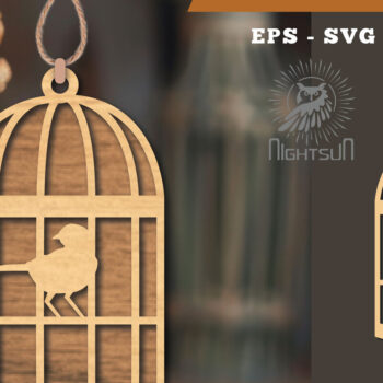 Intra απο ξύλο plywood 3mm-4mm πάχος Στολίδι κοπής με λέιζερ Bird in a Cage 1 Δίασταση 8x8 cm INTRAFABR-114139298 - Image 1