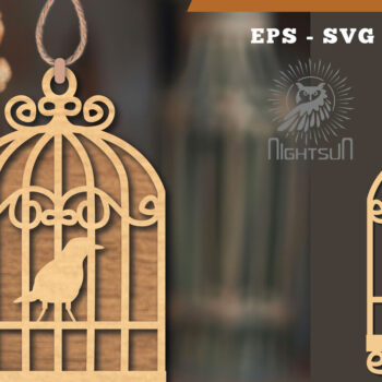 Intra απο ξύλο plywood 3mm-4mm πάχος Στολίδι κοπής με λέιζερ Bird in a Cage 3 Δίασταση 8x8 cm INTRAFABR-114139413 - Image 1