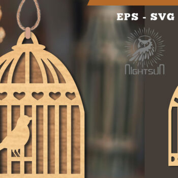 Intra απο ξύλο plywood 3mm-4mm πάχος Στολίδι κοπής με λέιζερ Bird in a Cage 5 Δίασταση 8x8 cm INTRAFABR-114139534 - Image 1