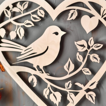 Intra απο ξύλο plywood 3mm-4mm πάχος με κομμένο λέιζερ Bird in Heart Decor Δίασταση 4x4 cm INTRAFABR-99137470 - Image 4