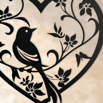 Intra απο ξύλο plywood 3mm-4mm πάχος Bird in Heart Decor τοίχου με λέιζερ Δίασταση 4x4 cm INTRAFABR-99040087 - Image 1