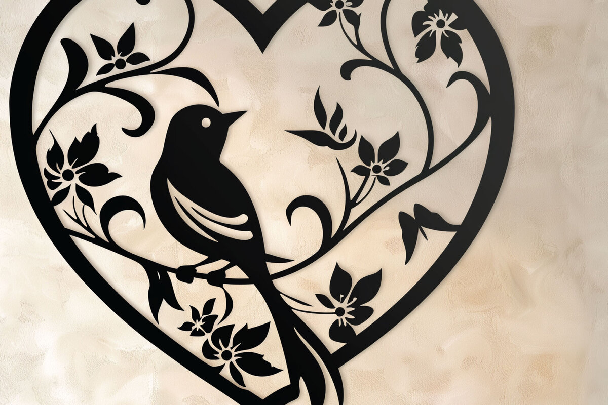 Intra απο ξύλο plywood 3mm-4mm πάχος Bird in Heart Decor τοίχου με λέιζερ Δίασταση 4x4 cm INTRAFABR-99040087 - Image 1