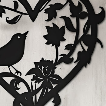 Intra απο ξύλο plywood 3mm-4mm πάχος Bird in Heart Decor τοίχου με λέιζερ Δίασταση 4x4 cm INTRAFABR-99137036 - Image 1