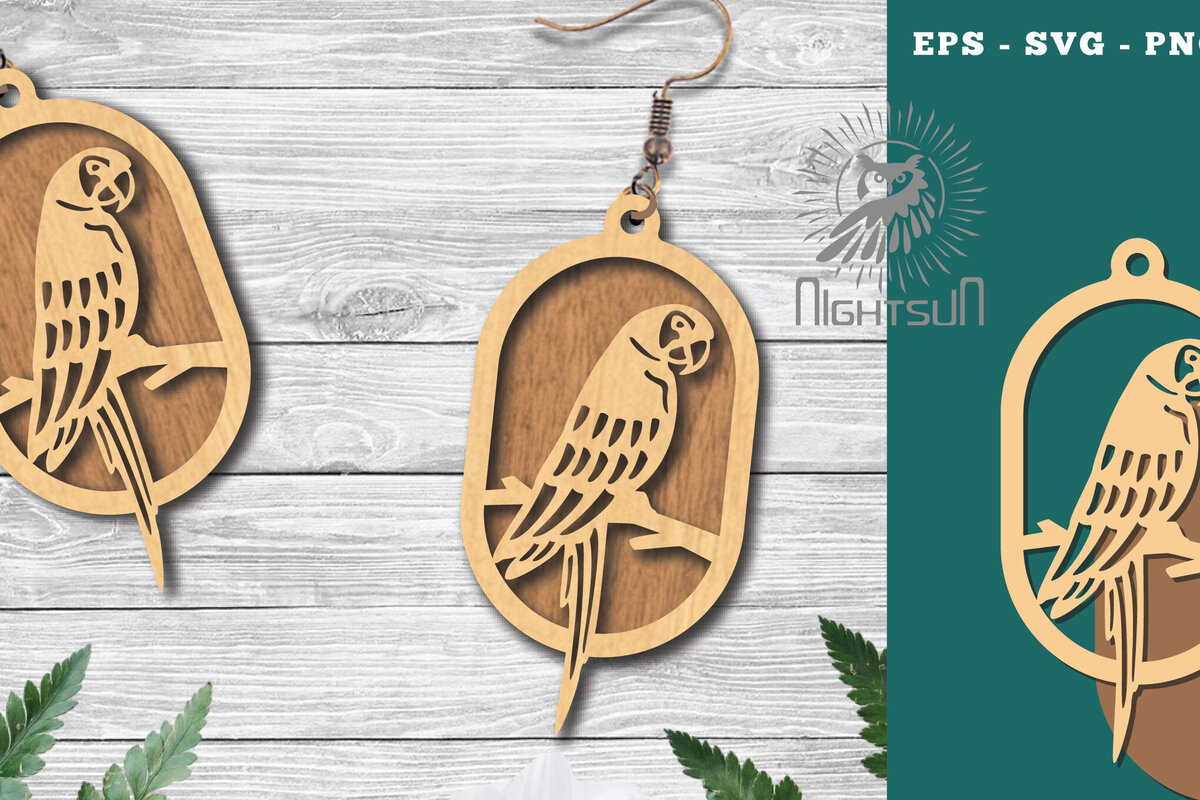Intra απο ξύλο plywood 3mm-4mm πάχος Σκουλαρίκια κοπής με λέιζερ πουλιών 4 Δίασταση 3x3 cm INTRAFABR-113542241 - Image 1