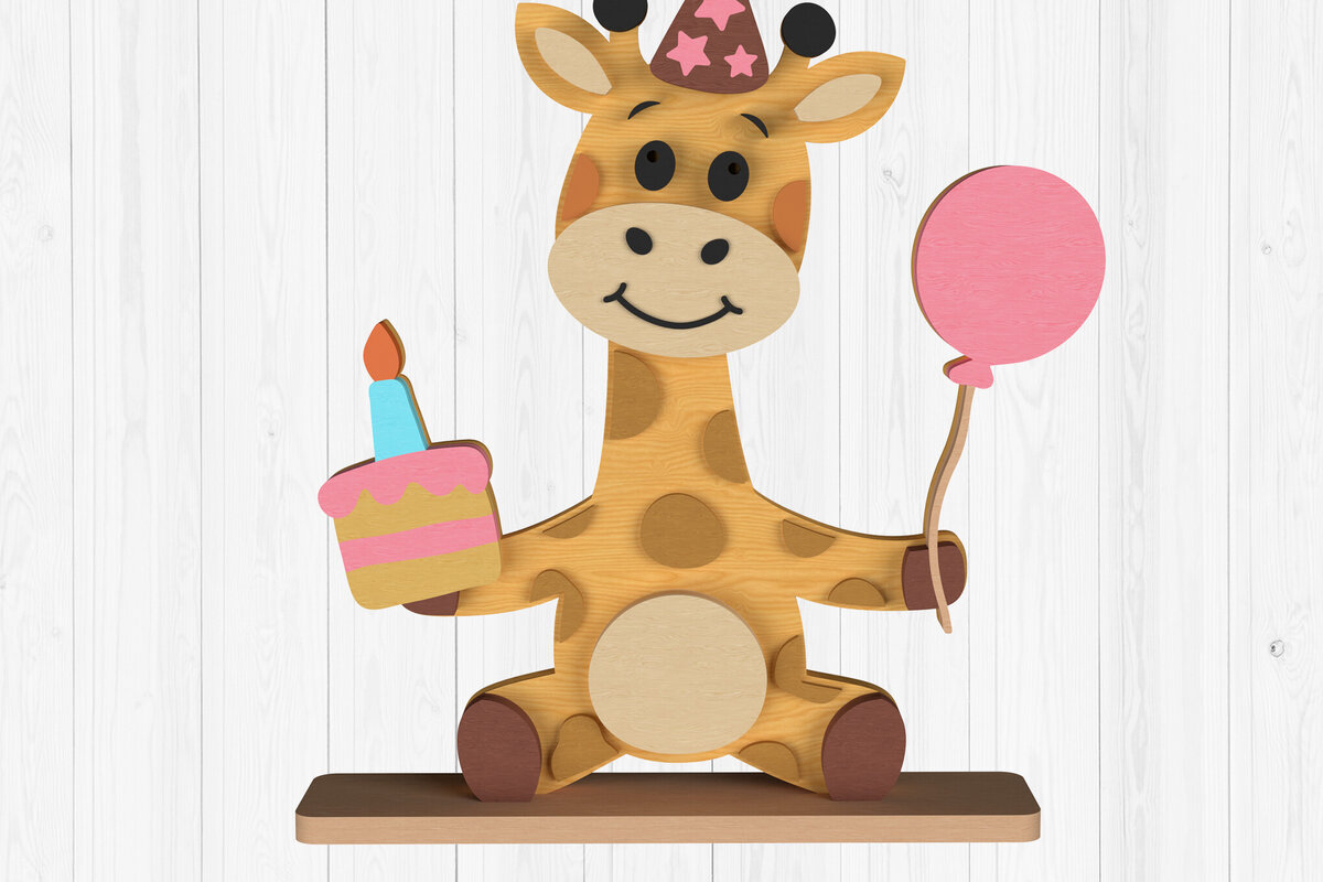 Intra απο ξύλο plywood 3mm-4mm πάχος Σχέδιο Party Giraffe Birthday Δίασταση 15x15 cm INTRAFABR-111001624