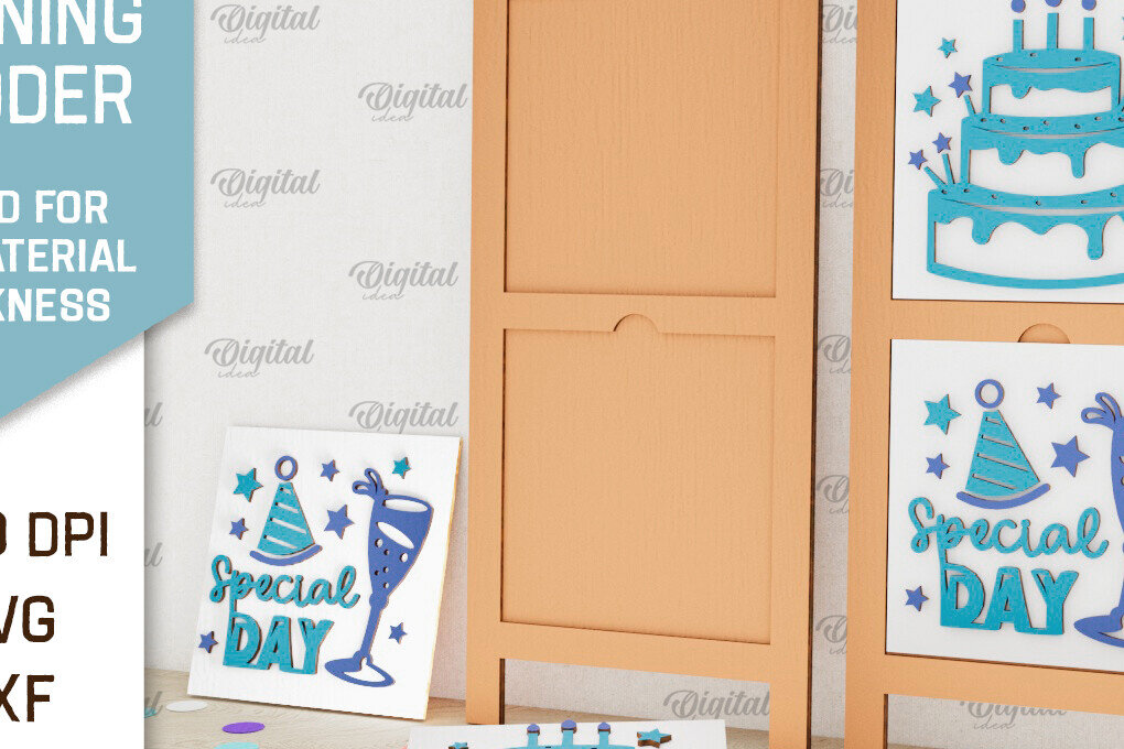 Intra απο ξύλο plywood 3mm-4mm πάχος Σχέδιο κοπής με λέιζερ με κεκλιμένη σκάλα γενεθλίων Δίασταση 15x15 cm INTRAFABR-100119382 - Image 1