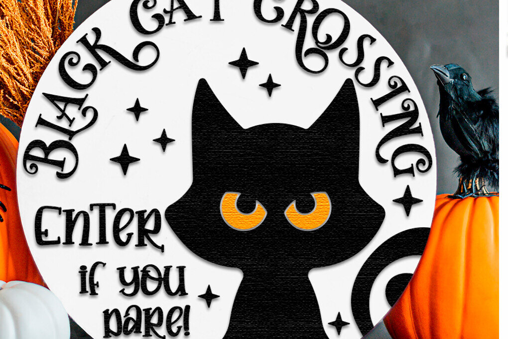 Intra απο ξύλο plywood 3mm-4mm πάχος Black Cat Crossing , Halloween Door Δίασταση 4x4 cm INTRAFABR-124780760 - Image 1