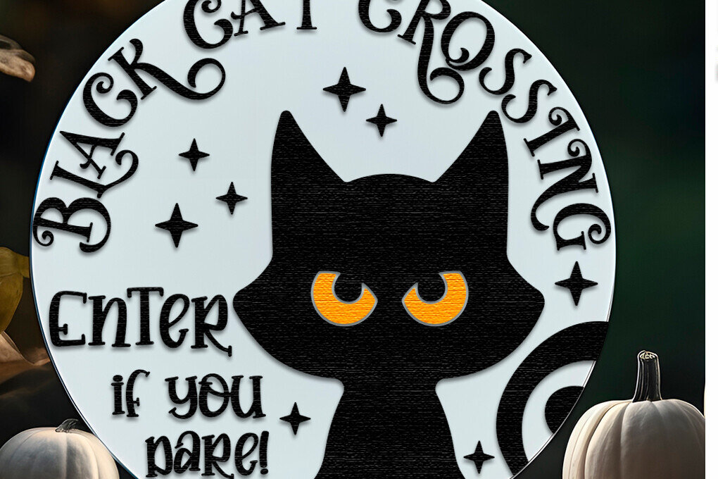 Intra απο ξύλο plywood 3mm-4mm πάχος Black Cat Crossing , Halloween Door Δίασταση 4x4 cm INTRAFABR-124780760 - Image 2
