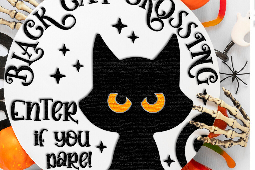 Intra απο ξύλο plywood 3mm-4mm πάχος Black Cat Crossing , Halloween Door Δίασταση 4x4 cm INTRAFABR-124780760 - Image 3