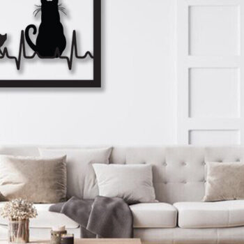 Intra απο ξύλο plywood 3mm-4mm πάχος Μαύρη γάτα στον τοίχο ντεκόρ γραφικό Δίασταση 15x18 cm INTRAFABR-91132401 - Image 3