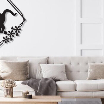 Intra απο ξύλο plywood 3mm-4mm πάχος Μαύρη γάτα στον τοίχο ντεκόρ γραφικό Δίασταση 15x18 cm INTRAFABR-91132401 - Image 6