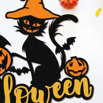 Intra απο ξύλο plywood 3mm-4mm πάχος Μαύρη γάτα με καπέλο Halloween ντεκόρ Δίασταση 15x15 cm INTRAFABR-104132200 - Image 2