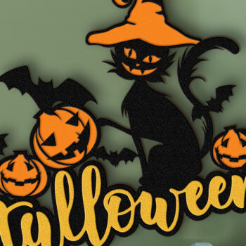 Intra απο ξύλο plywood 3mm-4mm πάχος Μαύρη γάτα με καπέλο Halloween ντεκόρ Δίασταση 15x15 cm INTRAFABR-104132200 - Image 3