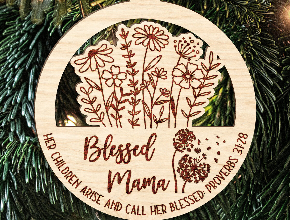 Intra απο ξύλο plywood 3mm-4mm πάχος Blessed Mama Ornament Δίασταση 3x3 cm INTRAFABR-123190025