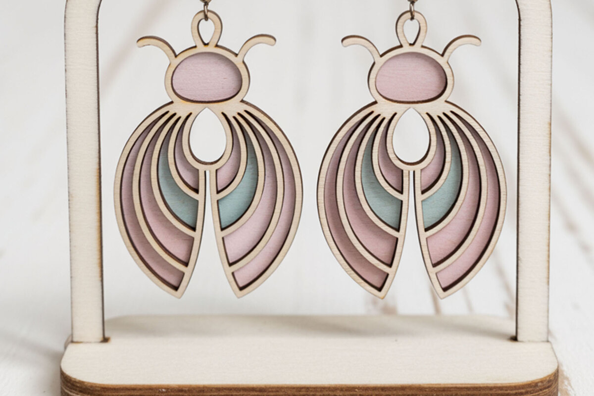 Intra απο ξύλο plywood 3mm-4mm πάχος Σκουλαρίκια Boho Bug Cut Δίασταση 3x3 cm INTRAFABR-122673350 - Image 1
