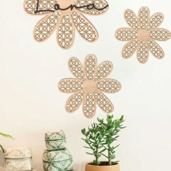 Intra απο ξύλο plywood 3mm-4mm πάχος κοπής με λέιζερ Boho Daisys Δίασταση 30x20 cm INTRAFABR-35353771 - Image 1