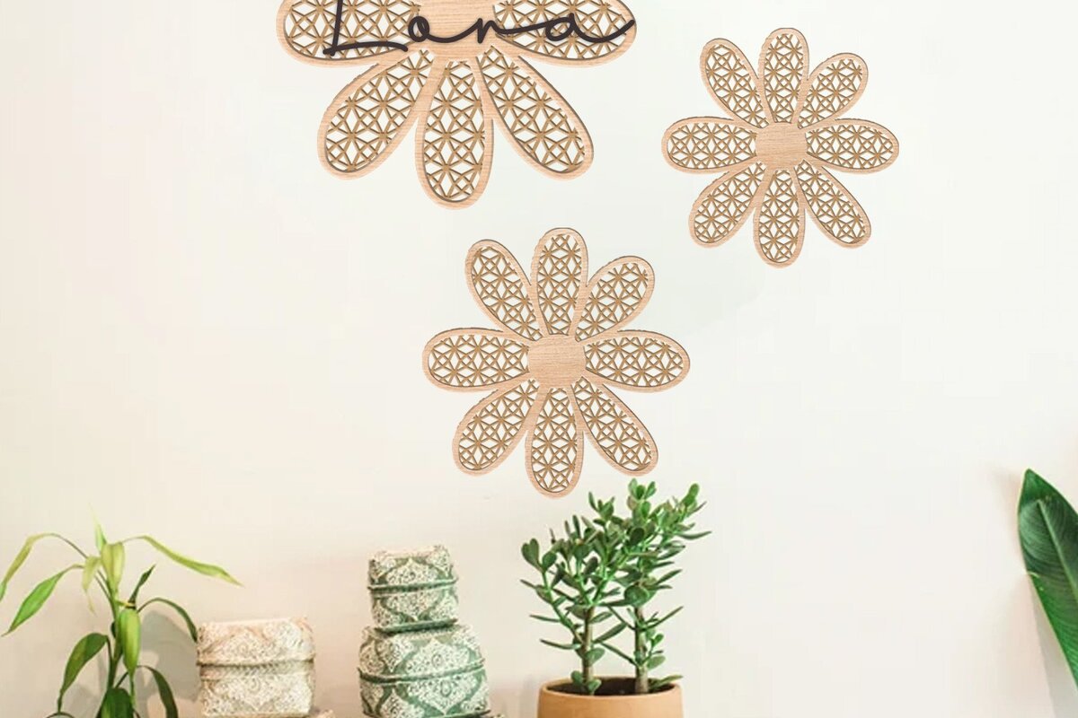 Intra απο ξύλο plywood 3mm-4mm πάχος κοπής με λέιζερ Boho Daisys Δίασταση 30x20 cm INTRAFABR-35353771