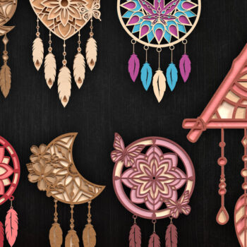 Intra απο ξύλο plywood 3mm-4mm πάχος κοπής με λέιζερ Boho Dreamcatcher Δίασταση 8x8 cm INTRAFABR-121402610 - Image 1