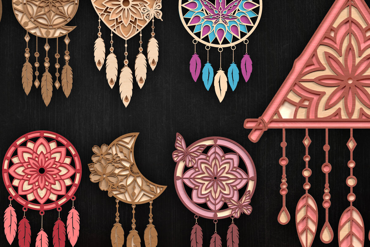 Intra απο ξύλο plywood 3mm-4mm πάχος κοπής με λέιζερ Boho Dreamcatcher Δίασταση 8x8 cm INTRAFABR-121402610