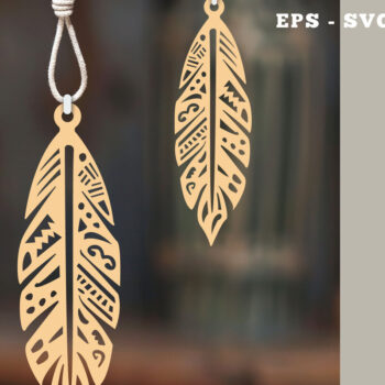 Intra απο ξύλο plywood 3mm-4mm πάχος Στολίδι Boho Feather Cut  3 Δίασταση 8x8 cm INTRAFABR-112014061 - Image 1