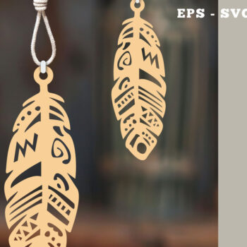 Intra απο ξύλο plywood 3mm-4mm πάχος Στολίδι Boho Feather Cut  4 Δίασταση 8x8 cm INTRAFABR-112014094 - Image 1