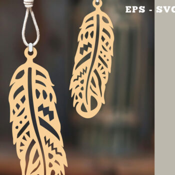 Intra απο ξύλο plywood 3mm-4mm πάχος Στολίδι Boho Feather Cut  6 Δίασταση 8x8 cm INTRAFABR-112014175 - Image 1