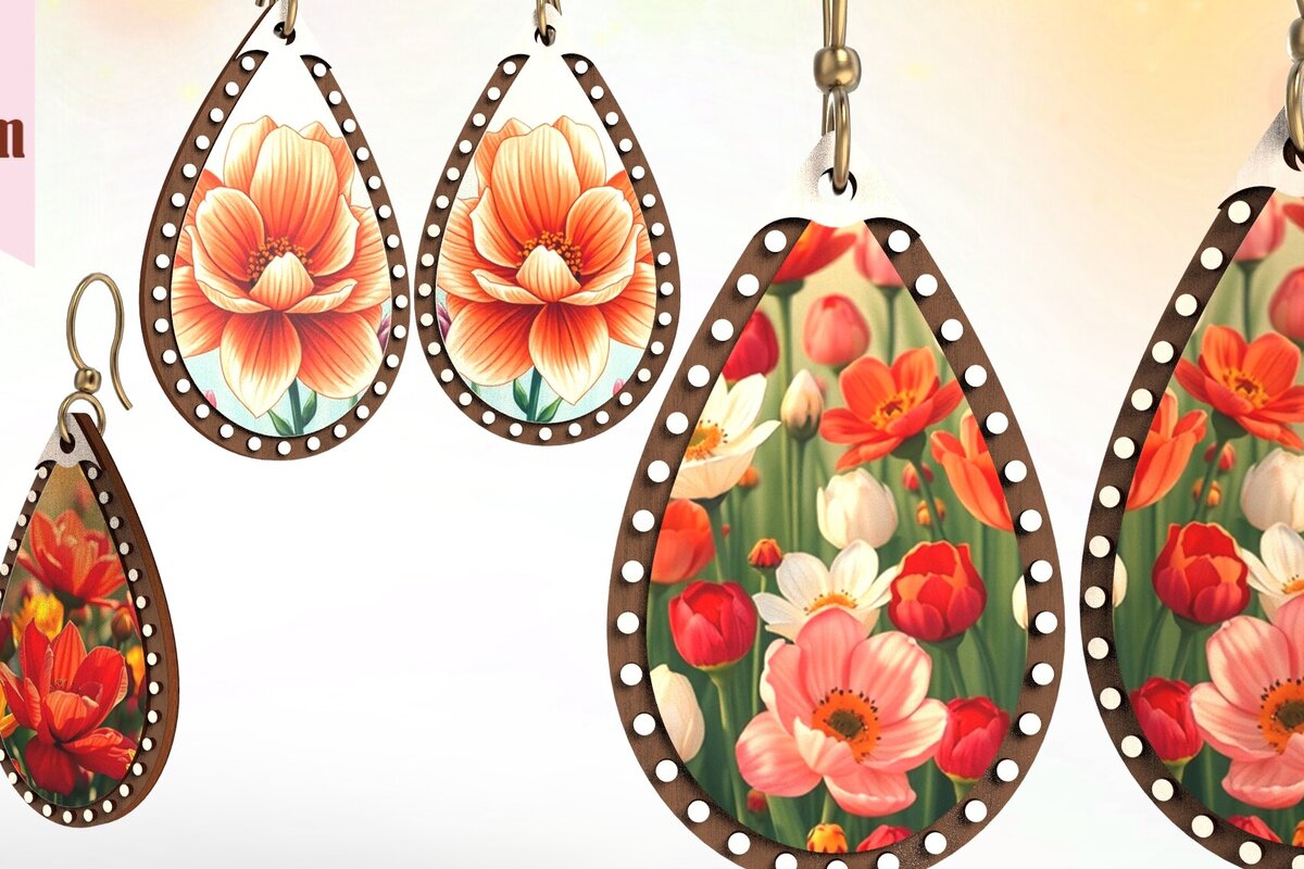 Intra απο ξύλο plywood 3mm-4mm πάχος Σκουλαρίκια Boho Floral Drop Cut  Δίασταση 1x2 cm INTRAFABR-123290310