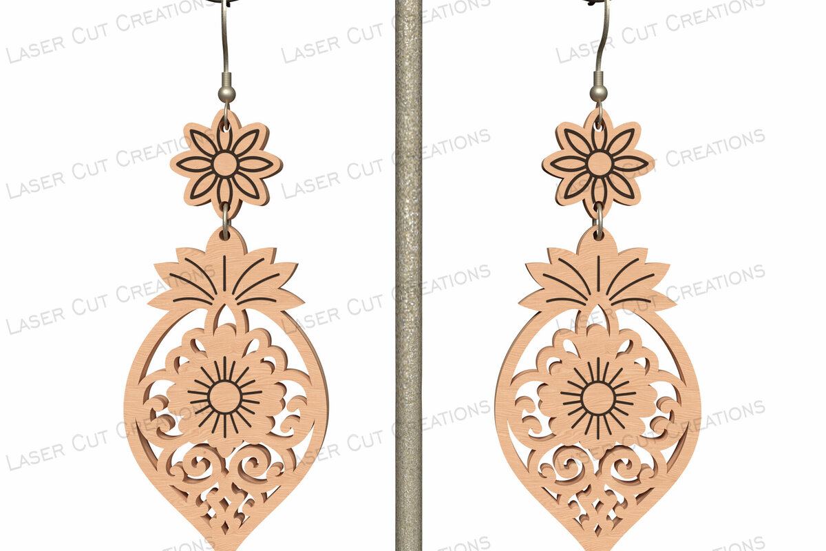 Intra απο ξύλο plywood 3mm-4mm πάχος Σκουλαρίκια Boho Floral Filigree Δίασταση 3x3 cm INTRAFABR-124634091