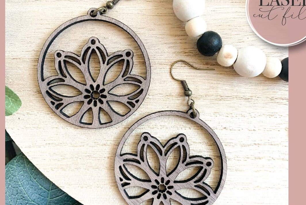 Intra απο ξύλο plywood 3mm-4mm πάχος Σκουλαρίκια λέιζερ Boho Floral Δίασταση 3x3 cm INTRAFABR-73358775