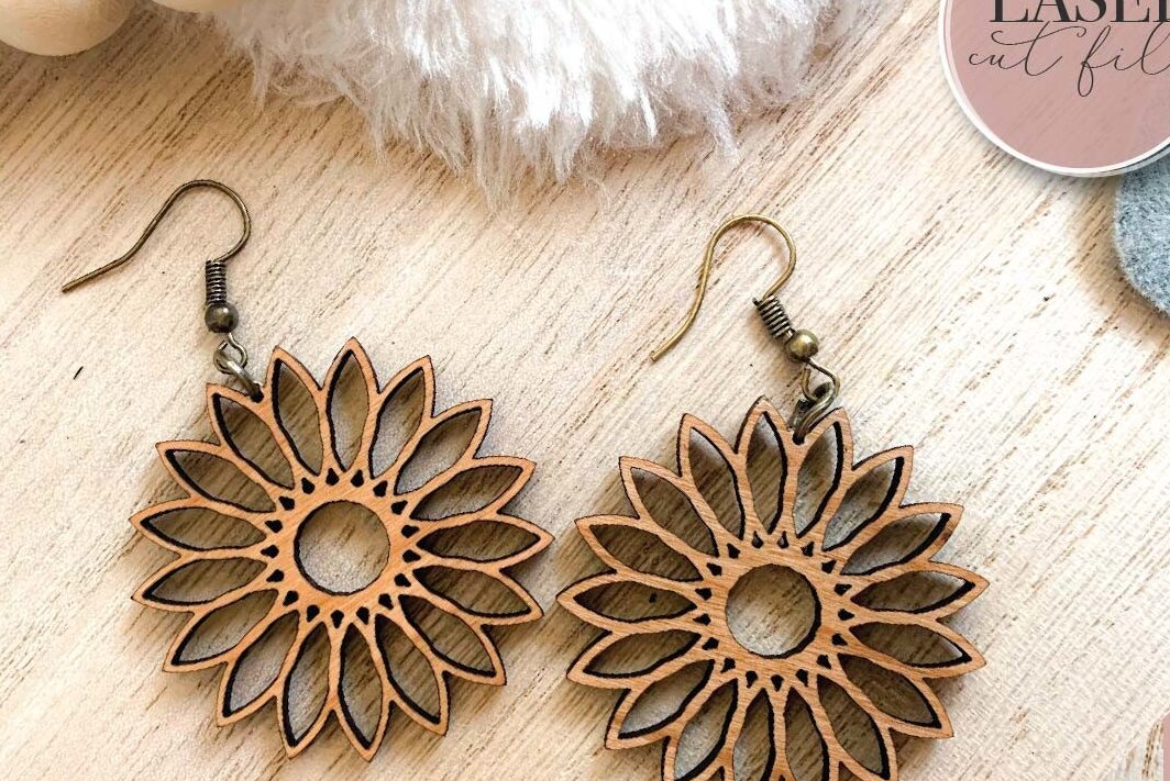 Intra απο ξύλο plywood 3mm-4mm πάχος Σκουλαρίκια λέιζερ Boho Floral Δίασταση 3x3 cm INTRAFABR-73365506