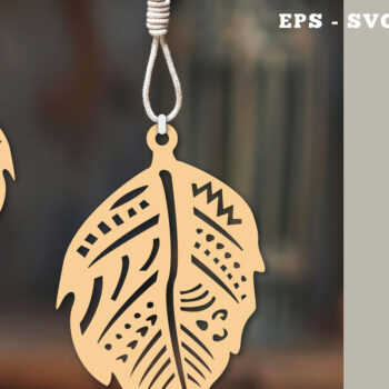 Intra απο ξύλο plywood 3mm-4mm πάχος Στολίδι Boho Leaves Cut  1 Δίασταση 8x8 cm INTRAFABR-112014189 - Image 1