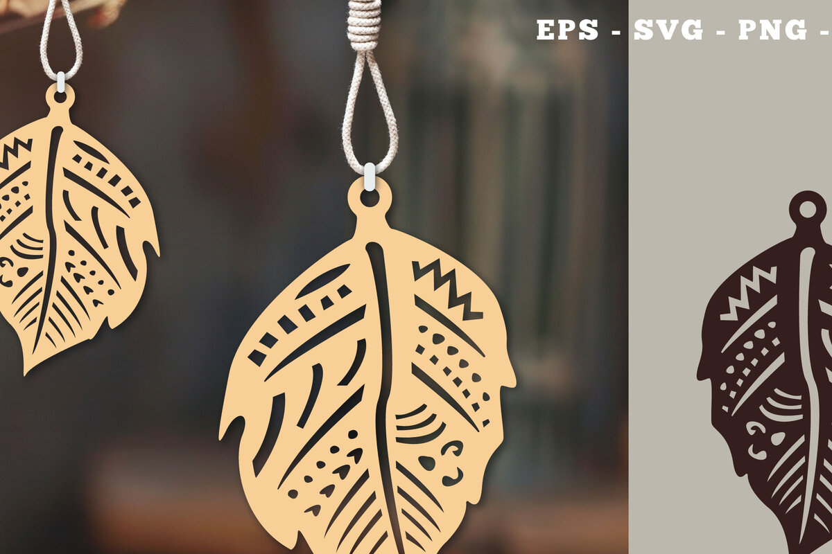Intra απο ξύλο plywood 3mm-4mm πάχος Στολίδι Boho Leaves Cut  1 Δίασταση 8x8 cm INTRAFABR-112014189 - Image 1